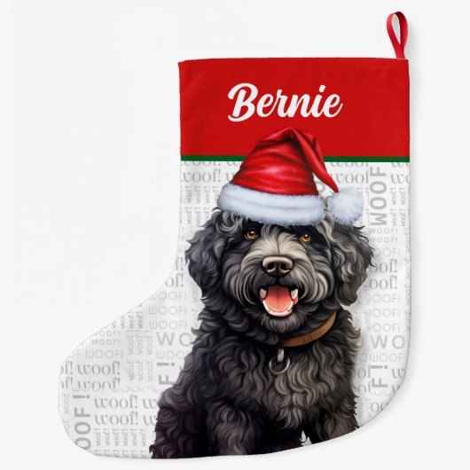 Christmas Barbet Dog Name Woof Großer Weihnachtsstrumpf (Rückseite)