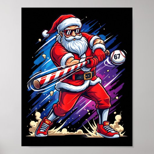 Christmas Baseball Funny Santa Game Day Xmas Boys  Poster (Vorne)