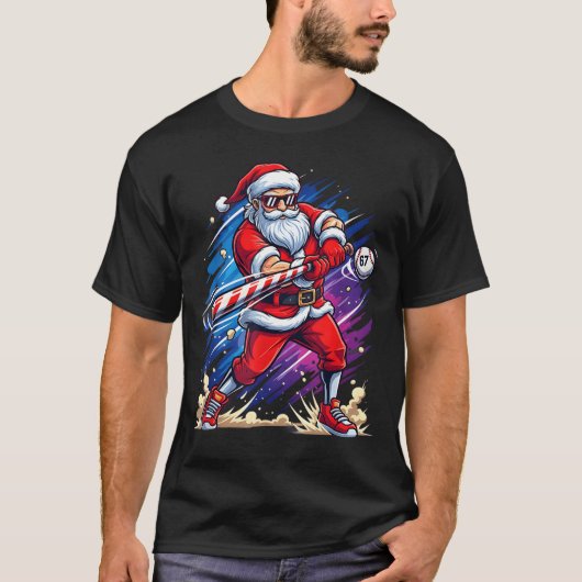 Christmas Baseball Funny Santa Game Day Xmas Boys T-Shirt (Vorderseite)