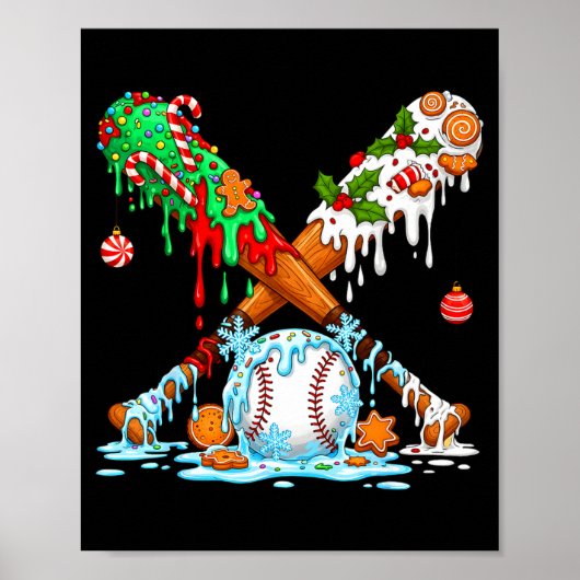 Christmas Baseball Ice Cream Drip Candy Game Day B Poster (Vorne)