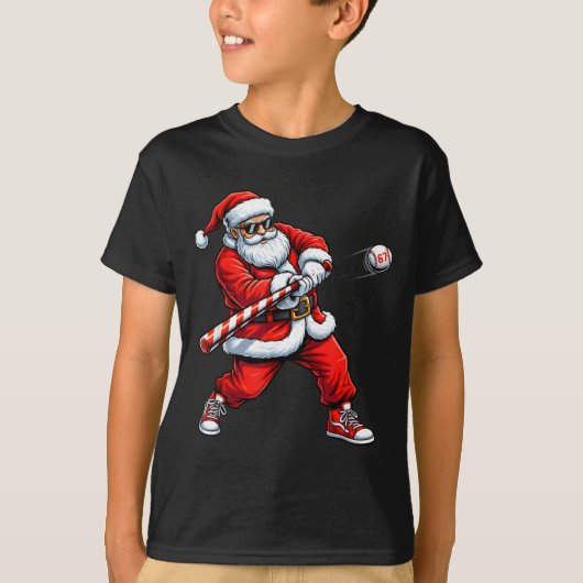 Christmas Baseball Player Santa Funny Xmas Boys Me T-Shirt (Vorderseite)