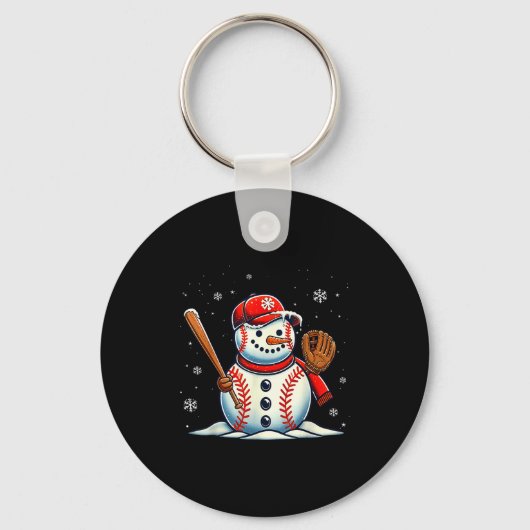 Christmas Baseball Snowman Boys Baseball Christmas Schlüsselanhänger (Vorderseite)