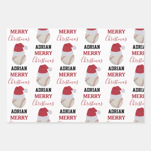 Christmas Baseball Sports Ball Custom Name Geschenkpapier Set (Vorderseite)