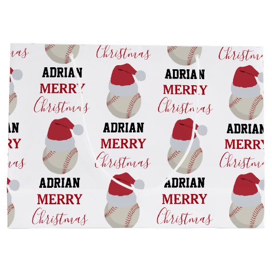Christmas Baseball Sports Ball Custom Name Große Geschenktüte (Rückseite)