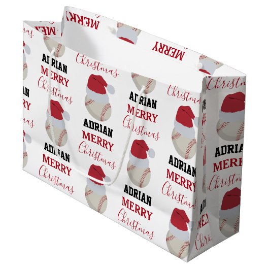 Christmas Baseball Sports Ball Custom Name Große Geschenktüte (Vorderseite Schrägansicht)