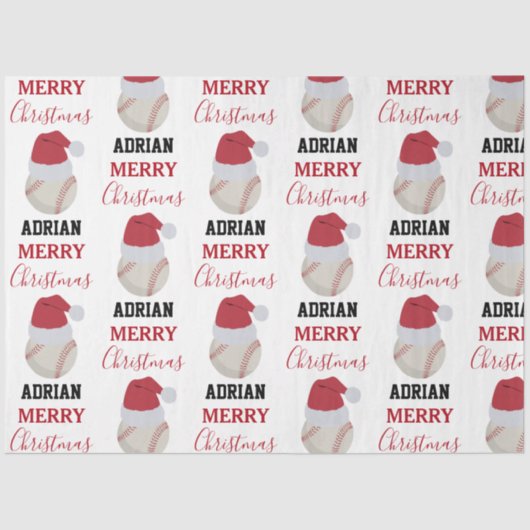 Christmas Baseball Sports Ball Custom Name Seidenpapier (Vorderseite)