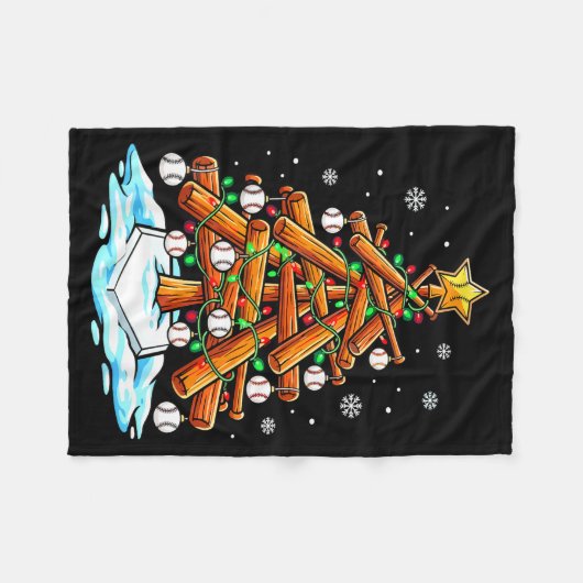Christmas Baseball Tree Lights Xmas  Fleecedecke (Vorderseite (Horizontal))