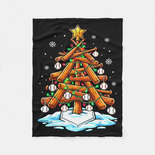 Christmas Baseball Tree Lights Xmas Fleecedecke (Vorderseite)
