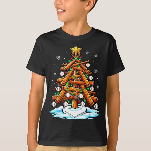 Christmas Baseball Tree Lights Xmas  T-Shirt (Vorderseite)