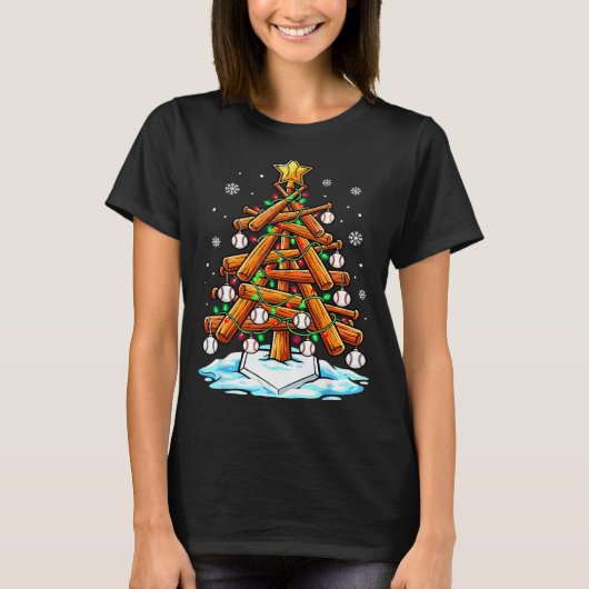 Christmas Baseball Tree Lights Xmas  T-Shirt (Vorderseite)