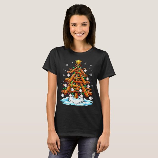 Christmas Baseball Tree Lights Xmas  T-Shirt (Vorne ganz)