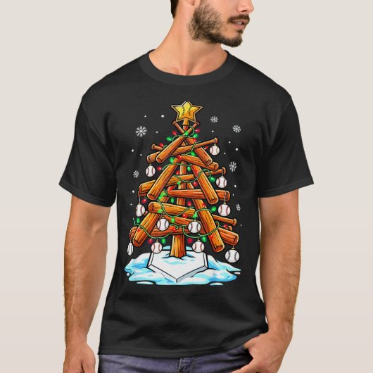 Christmas Baseball Tree Lights Xmas T-Shirt (Vorderseite)