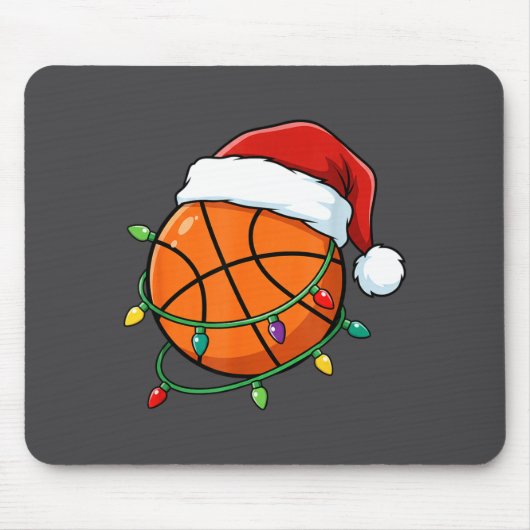 Christmas Basketball Santa Hat Wrapped In Lights H Mousepad (Vorne)
