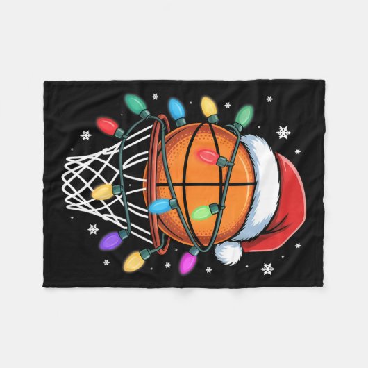 Christmas Basketball Santa Hat Xmas Light Basketba Fleecedecke (Vorderseite (Horizontal))