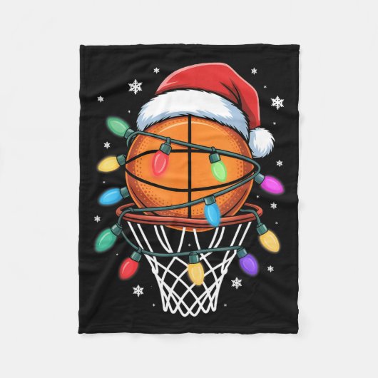 Christmas Basketball Santa Hat Xmas Light Basketba Fleecedecke (Vorderseite)