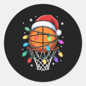 Christmas Basketball Santa Hat Xmas Light Basketba Runder Aufkleber (Vorderseite)