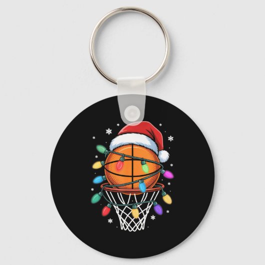 Christmas Basketball Santa Hat Xmas Light Basketba Schlüsselanhänger (Vorderseite)