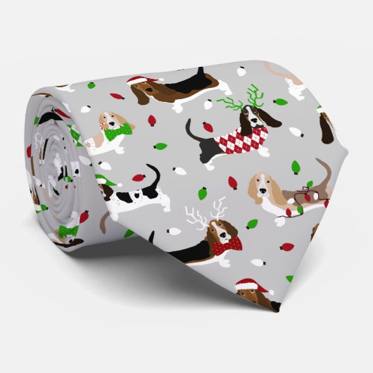 Christmas Basset Hound Neck Tie Krawatte (Gerollt)