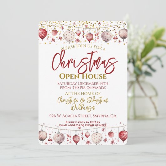 Christmas Bauble Open House Einladung (Stehend Vorderseite)