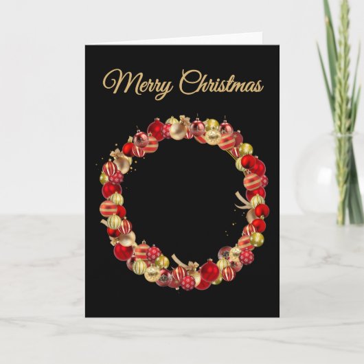 Christmas Bauble wreath with greeting black blank Karte (Vorderseite)