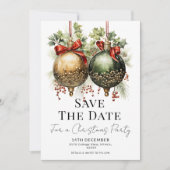 Christmas Baubles Red Green Gold Save the Date Einladung (Vorderseite)