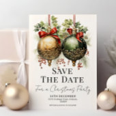 Christmas Baubles Red Green Gold Save the Date Einladung