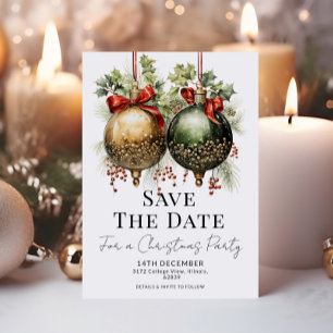 Christmas Baubles Red Green Gold Save the Date Einladung
