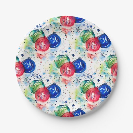 Christmas Baubles Wasserfarben Ornamente Teller (Vorderseite)