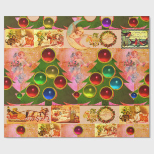 CHRISTMAS BAUM, FARBBALLEN, ANGELN, KINDER GESCHENKPAPIER