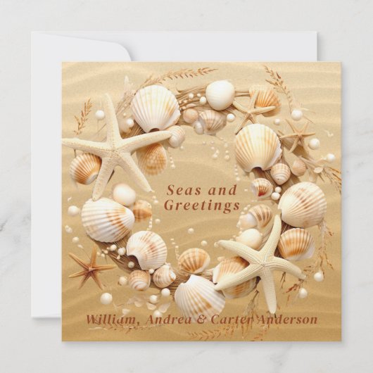 Christmas Beach Tropical Seashells Starfish Feiertagskarte (Vorderseite)