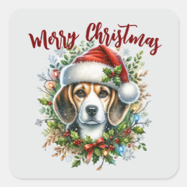 Christmas Beagle Rustic Christmas Farmhouse Style Quadratischer Aufkleber