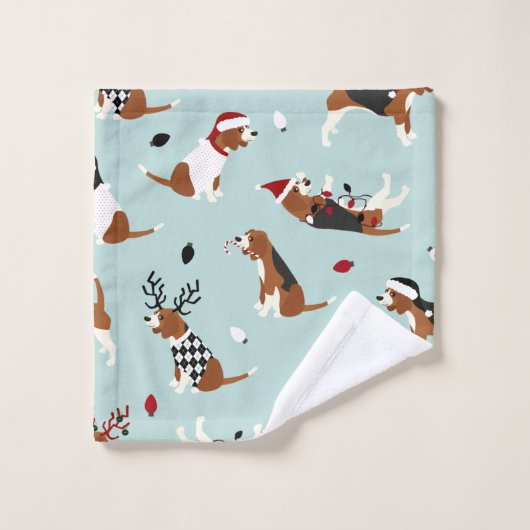 Christmas Beagles Blue Bath Towel Set (Waschlappen)