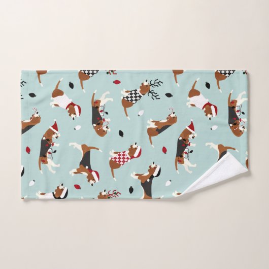 Christmas Beagles Blue Bath Towel Set (Handtuch)