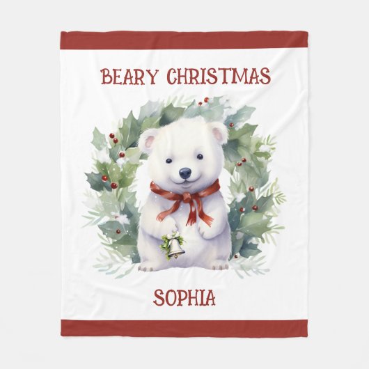 Christmas Bear Blanket for Kids With Name Fleecedecke (Vorderseite)