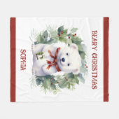 Christmas Bear Blanket for Kids With Name Fleecedecke (Vorderseite (Horizontal))