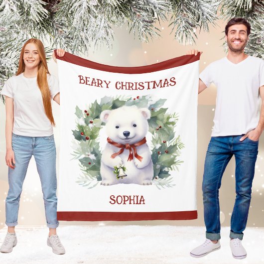 Christmas Bear Blanket for Kids With Name Fleecedecke