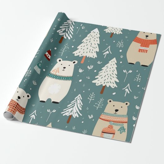 Christmas Bear Pattern Geschenkpapier (Ungerollt)
