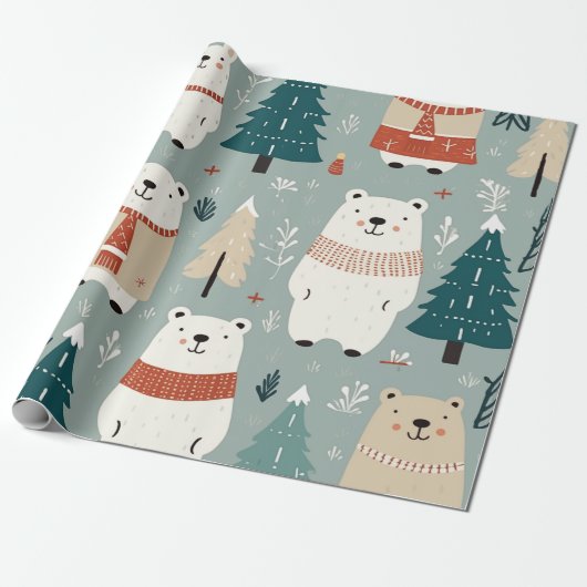 Christmas Bear Pattern Geschenkpapier (Ungerollt)