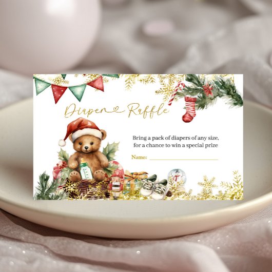 Christmas Bear Santa Boy Diaper Raffle Begleitkarte