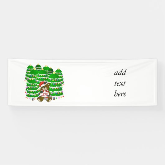 Christmas Bear with JOY Sign and ChristmasTrees Banner (Horizontal)