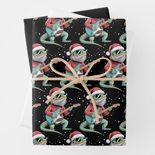 Christmas Bearded Dragon Playing Guitar Musician Geschenkpapier Set (Beispiel)