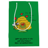 Christmas Bee Funny Holiday Cartoon Mittlere Geschenktüte (Vorderseite)