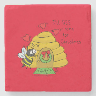 Christmas Bee Funny Holiday Cartoon Steinuntersetzer