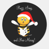 Christmas Bee Singing Bee Merry! Runder Aufkleber (Vorderseite)