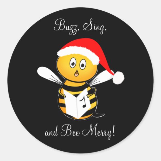 Christmas Bee Singing Bee Merry! Runder Aufkleber (Vorderseite)