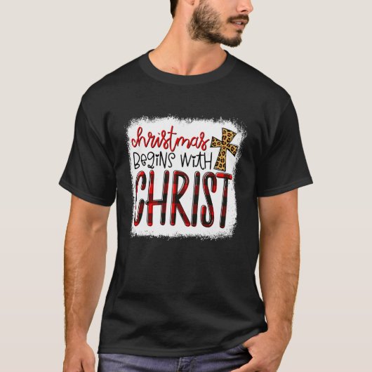 Christmas Begin With Christ Leopard Christian Cros T-Shirt (Vorderseite)