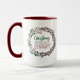 CHRISTMAS BEGINNT MIT CHRISTISCHER Schrift Wreath Tasse