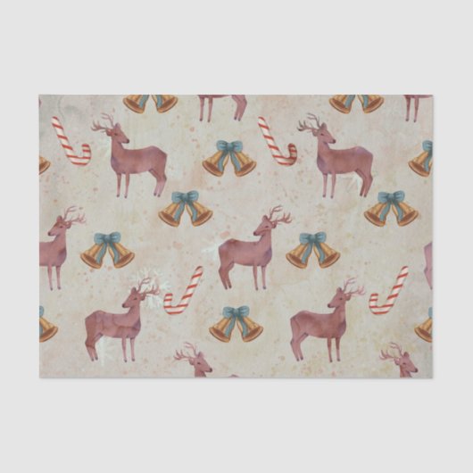 Christmas Bell Deer Candy Cane Tissue Paper Seidenpapier (Vorderseite)