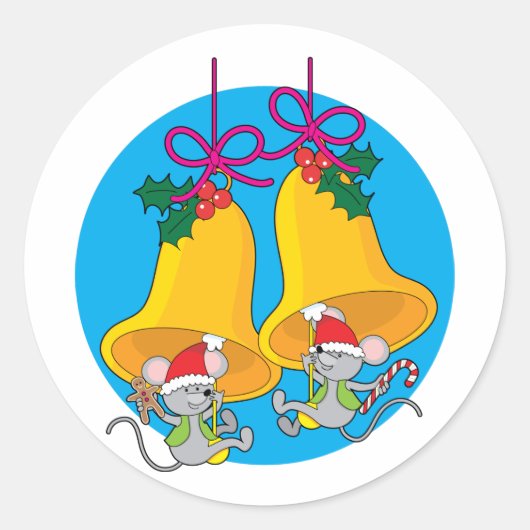 Christmas Bell Mice Runder Aufkleber (Vorderseite)