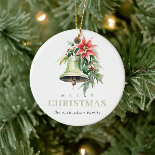 Christmas Bell Pine Poinsettia Foto Keramik Ornament (Baum)